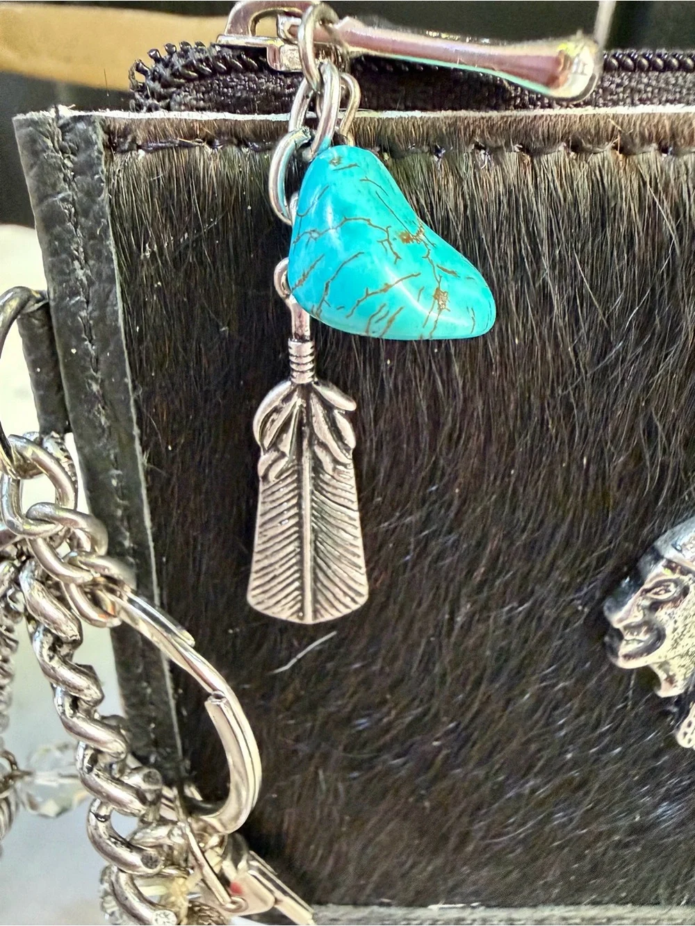 OOAK GENUINE COWHIDE LEATHER Wristlet Wallet card holder Native Indian Chief HOH